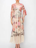 ORIGAMI APPAREL Romantic Lace Bell-Sleeved A-Line Midi Howdy Dress